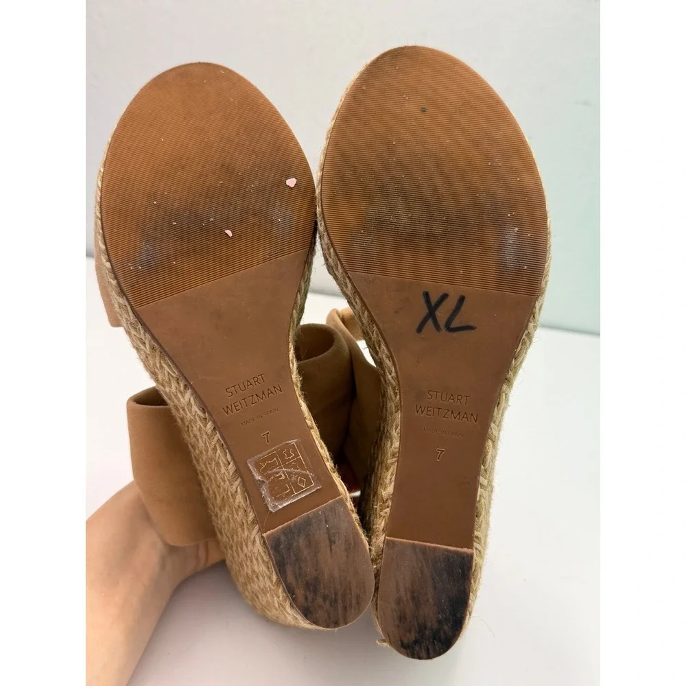 Stuart Weitzman Tan Suede Knot Espadrille Wedge Sandals ZW 65639 Womens 7M Spain